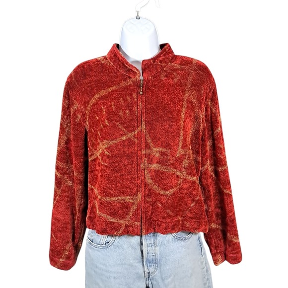 Maude Andrade Jackets & Blazers - Maude Andrade Handwoven Chenille Jacket Full Zip Red Small Oversize Art USA VTG